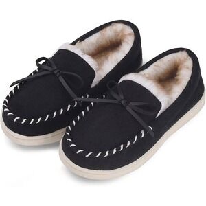 VONMAY Kids Moccasin Slippers Size 2 Faux Fur Lined Memory Foam House Shoes